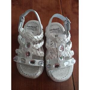 Pediped Flex Phoebe Rhinestone Gem Sandals Memory Foam Sz 6-6.5 White to 18-24M